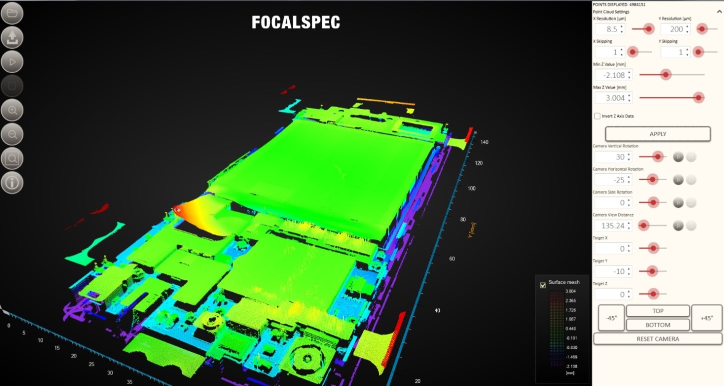 User interface from the FocalSpec line confocal scanner 