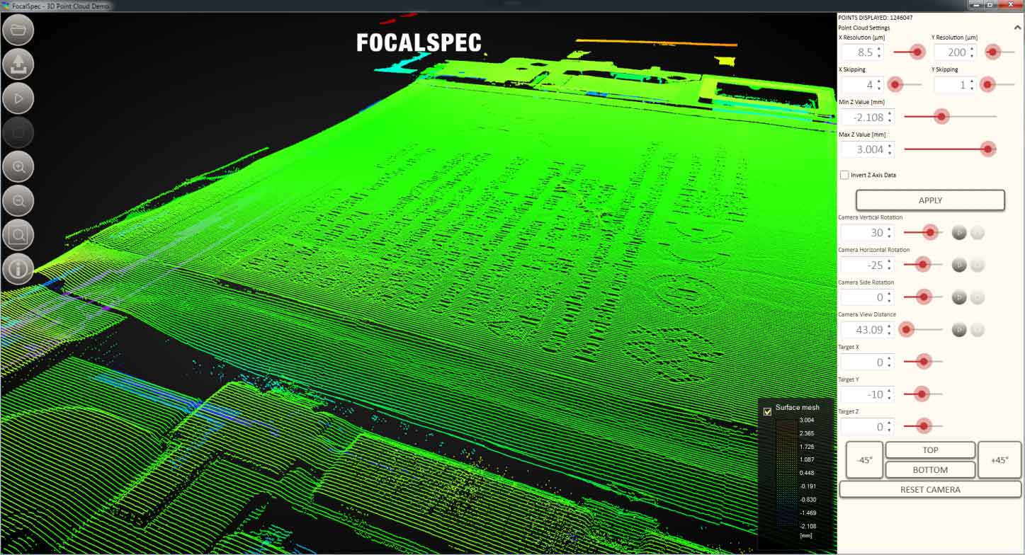 Second view of the User interface from the FocalSpec line confocal scanner