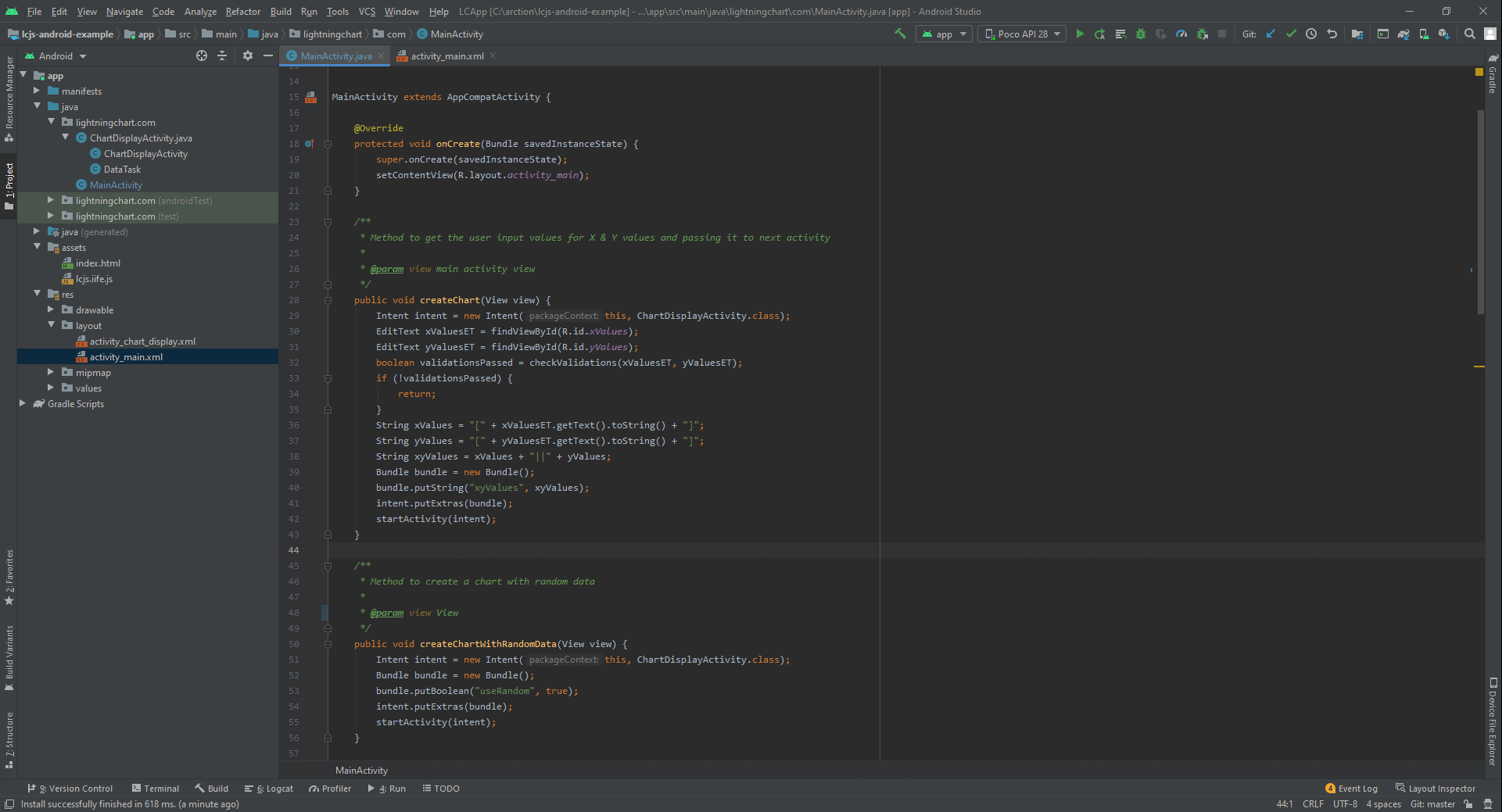 Picture of Android Studio with our project template